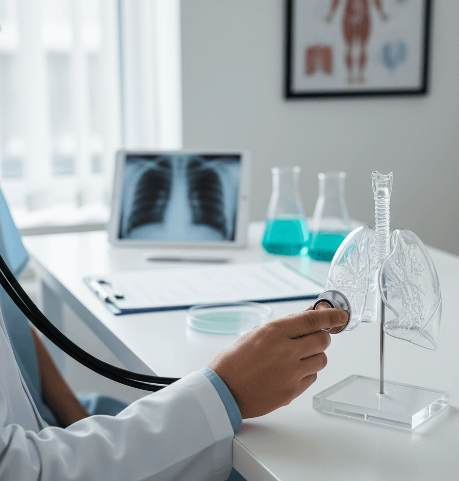 Visita de neumología para diagnóstico y tratamiento de enfermedades respiratorias, seguimiento de la salud pulmonar y control respiratorio.