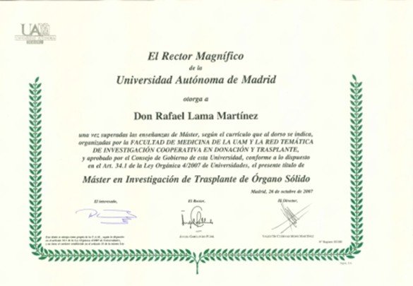 Dr. Rafael Lama Martínez Master en investigación de trasplante de órgano sólido