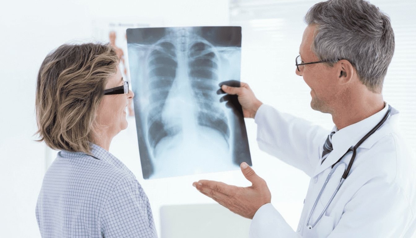 Perito neumólogo realizando evaluación respiratoria y pruebas pulmonares en consulta especializada