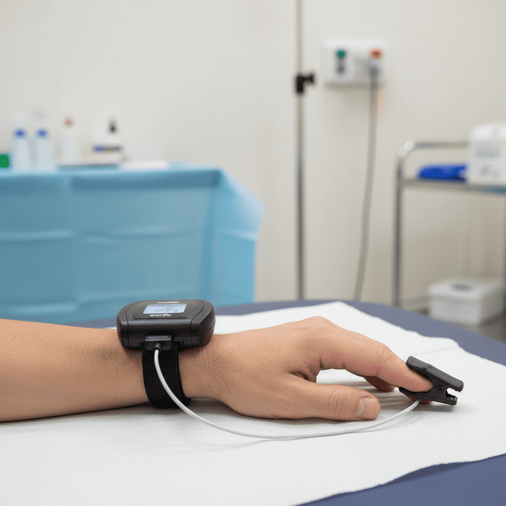 Pulsioximetría nocturna para medir saturación de oxígeno y pulso, control de la salud respiratoria y diagnóstico de apnea del sueño.